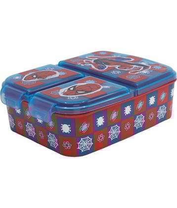 Gluman Red Disney Spiderman Partition Lunch Box for Kids with Snap Lock Closure - 390ml