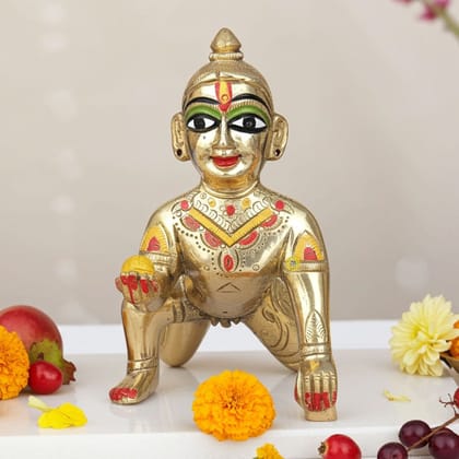 Brass Laddu Gopal Idol Statue - Bal Gopal Home Decor, Height : 4.5 Inch (BSMAS1300 E)