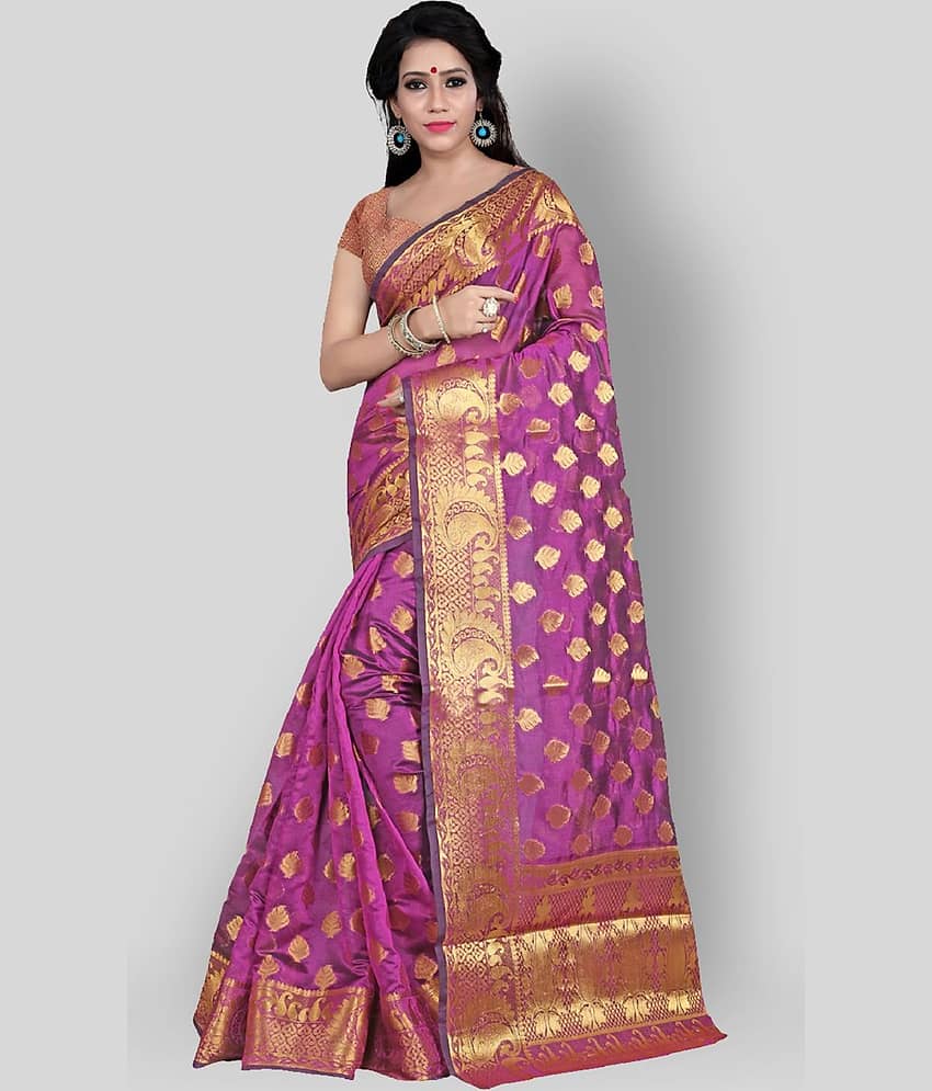 Gazal Fashions Banarasi Silk Printed Saree With Unstitched Blouse Piece ( Pink )
