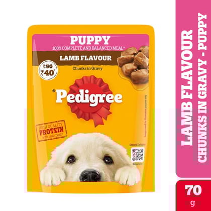 Pedigree Lamb Flavour Chunks in Gravy Puppy Wet Dog Food 70g