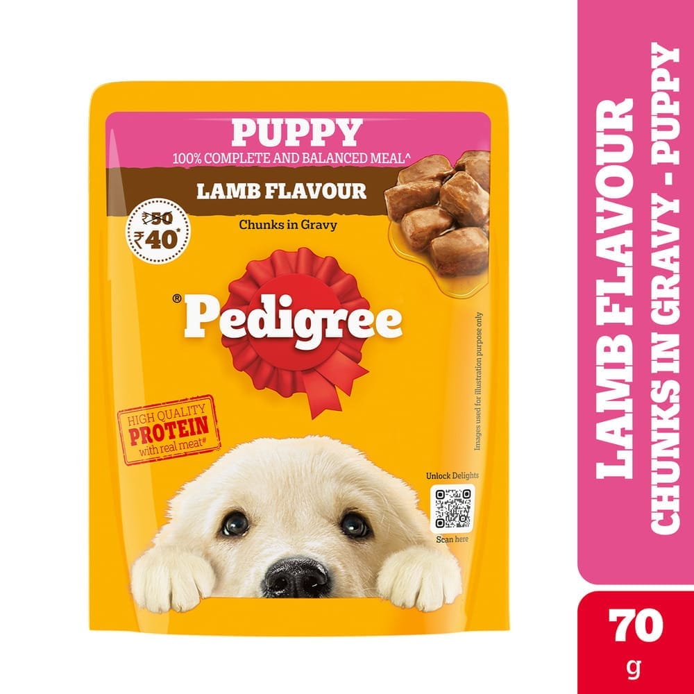 Pedigree Lamb Flavour Chunks in Gravy Puppy Wet Dog Food 70g