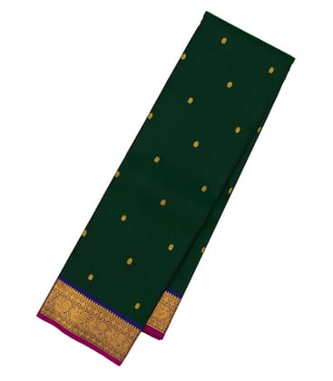 Bottle Green Handloom Kanchipuram Silk Saree With Kamalam Buttas-Bottle Green