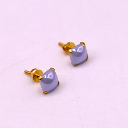 Fabulous light blue color stone 18kt yellow gold handmade stud earring excellent daily use gifting light weight jewelry india  er100