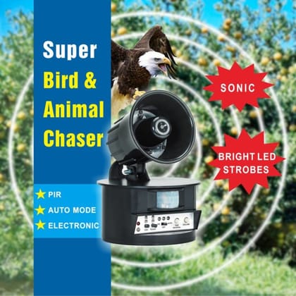 Pest-O-Run LS-2021 Sonic Bird and Animal Chaser (Black) | Predatory Scare Sounds & Flashing LED Strobes | Indoor & Outdoor Pest Control