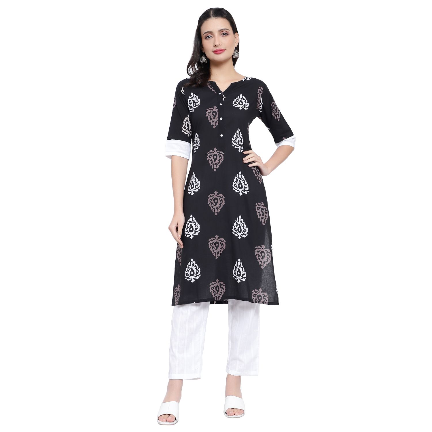 MRS RIGHT PRINTED FINE COTTON BLACK & WHITE SUIT