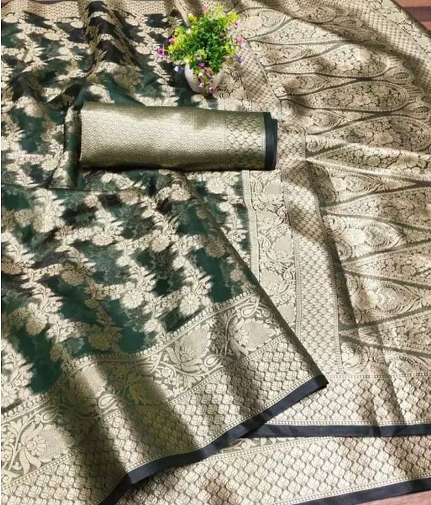 Gullak Organza Embellished Saree With Unstitched Blouse Piece ( Green )