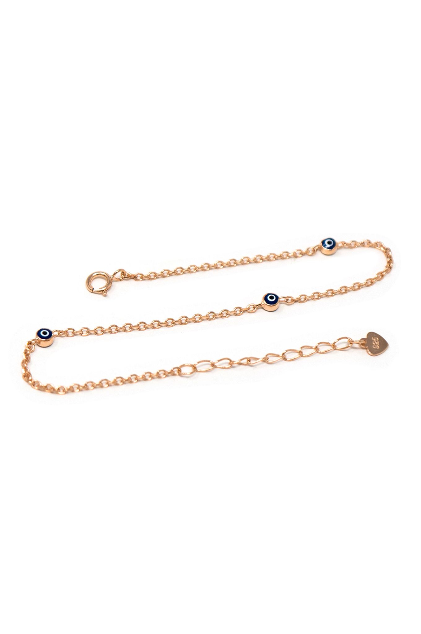 Tiny Stationed Evil Eye Rose Gold Plated Sterling Silver Chain Bracelet-Rose / 6 inches adjustable upto 8 inches
