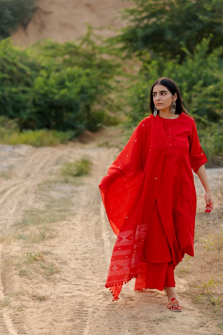 Vivid Red Kurta Set-M