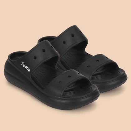 Double Strap Clog Sandals for Women-Classic Black / 4
