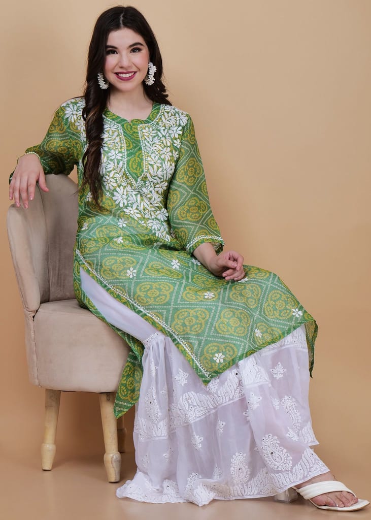 Chikankari Dreams of Kota Straight Kurta - Green