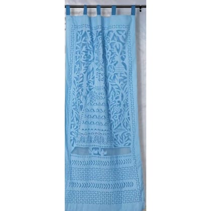 Contemporary Handcrafted Blue Applique Curtain (Set Of 2)