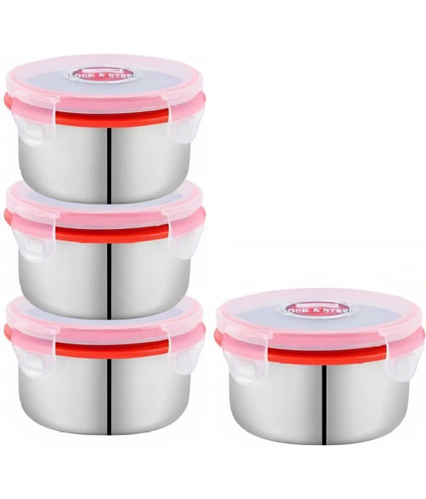 Dream Home Lunch Box Steel Red Food Container ( Set of 2 )