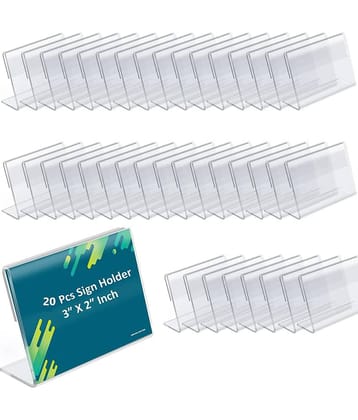 Rasper Acrylic Sign Holder L Shape Table Display Stand Label Price Tag Name Card Holder for School Office Counter Restaurants Supermarket Store Shop Acrylic Food Tag (3x2 Inches) (Pack Of 20)