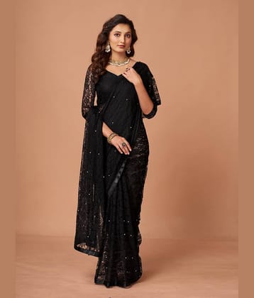 VANRAJ CREATION Brasso Self Design Saree With Unstitched Blouse Piece ( Black )
