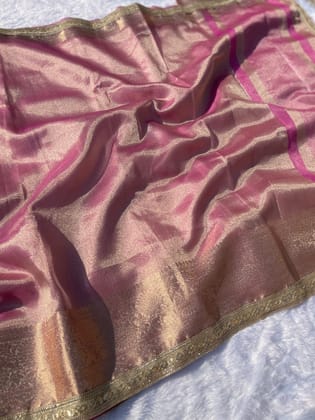 Latest Partywear Pink Color Banarasi Tissue Silk Jacquard n Lace Work Fancy Designer Saree
