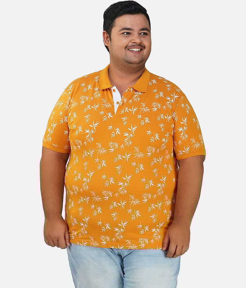 XFOX Pack of 1 Cotton Blend Regular Fit Printed Half Sleeves Men's Polo T Shirt ( Mustard )