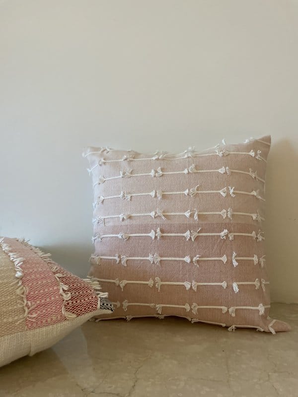 KRI India Distressed Dusty Pink Cushion Covers|16x16 inches | Baby Pink & Dusty Pink  | Wash & Care | 100% Cotton | Handcrafted in India. 100% organic & natural.