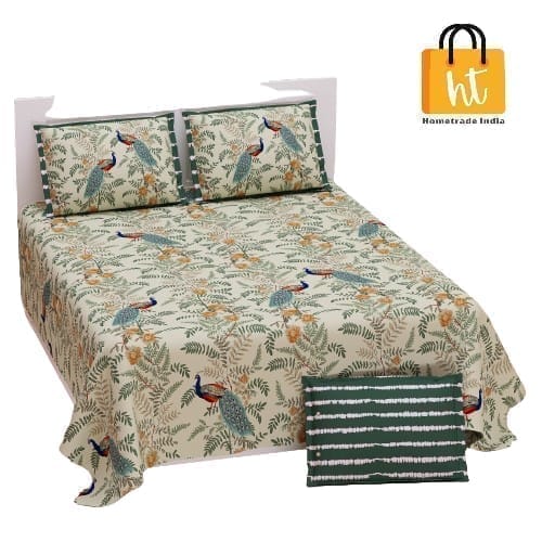 3001-Hometrade India-Standard King Size (90*108 Inches) Double Bedsheet With 2 Pillow Cover-RJ-14-Jaipur lining-3657