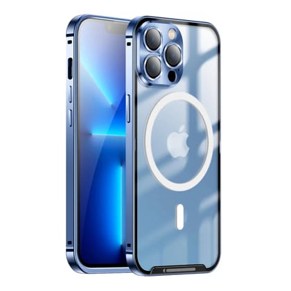 iPhone 13 & 14 Series : Metal Upgraded Lock MagSafe Cover with Camera Lens Protector-iPhone 14 Pro / Blue