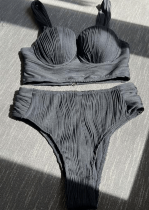 Black Bikini with Wavy Texture Black L