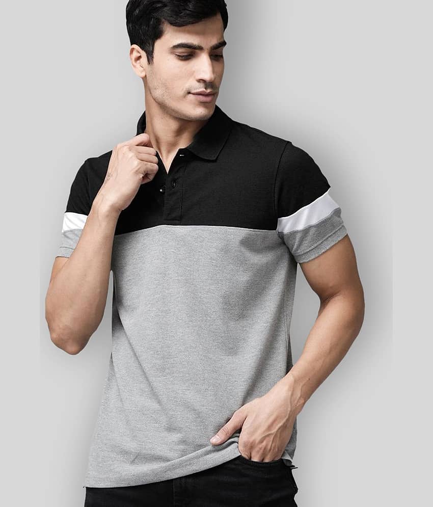 Leotude Pack of 1 Cotton Blend Regular Fit Colorblock Half Sleeves Men's Polo T Shirt ( Grey )