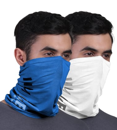 FREECULTR Unisex Bamboo Bandana, Anti Microbial Super Soft & Comfort Fit, Breathable Multipurpose Headband, Face Mask for Dust Protection and Sun - Printed Pack of 2-Pilot Blue,White