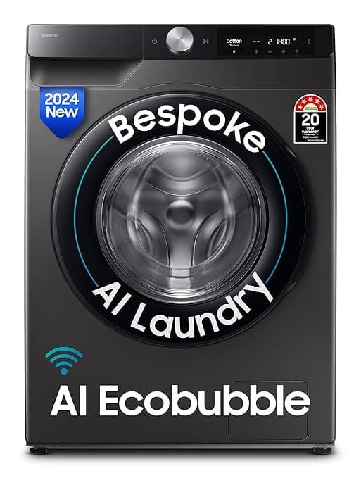 Samsung 12 kg, 5star, AI Ecobubble, Super Speed, Wi-Fi, Hygiene Steam with Inbuilt Heater, Digital Inverter, Fully-Automatic Front Load Washing Machine (WW12DG6B24AXTL, Inox)