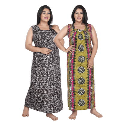 Fabimi Women's Sleeveless Cotton Nighty Combo Pack - Multi Colors for a Stylish Slumber