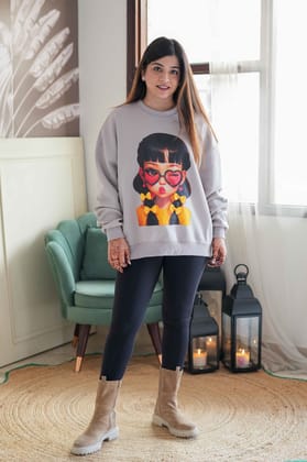 Valentina Beige Crystal Embellished Sweatshirt-One size