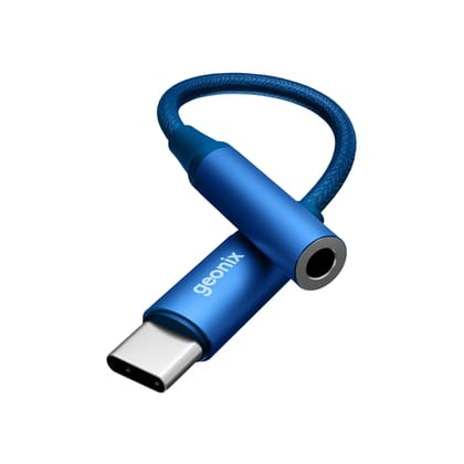 Geonix Befit AX7 Type-C to 3.5mm AUX Female Converter | MIC & Audio Support | Smart DAC Chip | Plug & Play | 13cm Cable, 1 Year Warranty (Royal Blue)