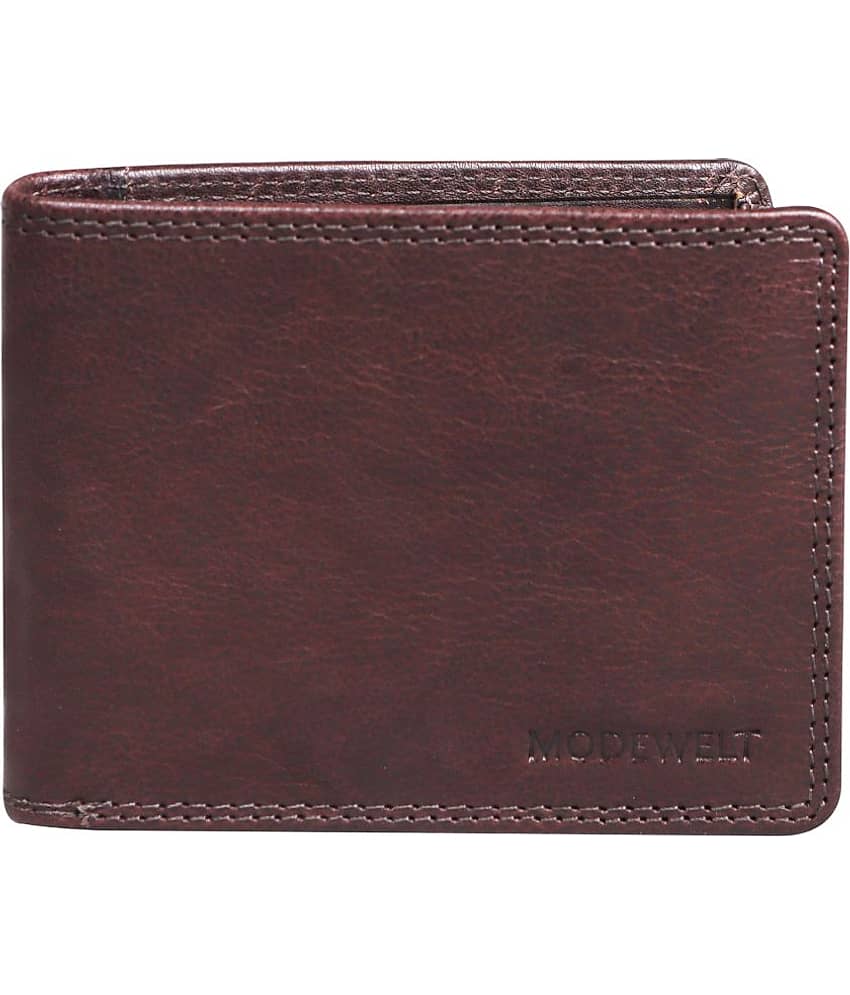 MODEWELT Brown Leather Men's Two Fold Wallet ( Pack of 1 )