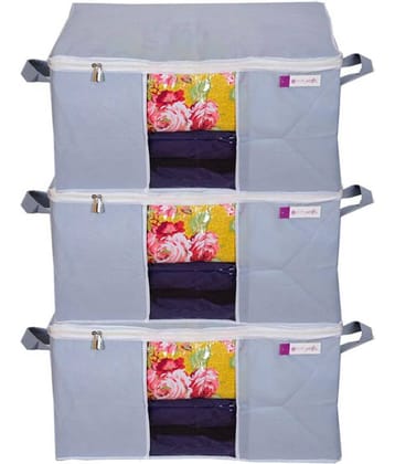 PrettyKrafts Underbed Almirah/Storage Box/Basket/Bag/Organizer With Side Handles - Grey,Set Of 3