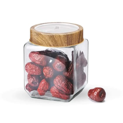 Treo Woody Cube Storage Glass Jar | Transparent | 1 Pc