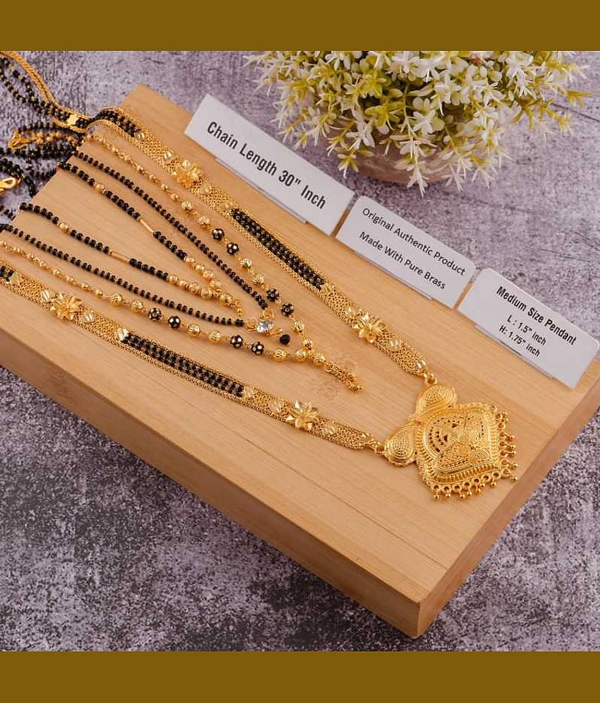 MGSV Jewellery Combo of 4 Pcs Ethnic Traditional One Gram Gold Glorious Maharashtrian Style Long Chain Black Beads 30 inch and 18 inch Short