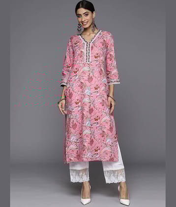 Varanga Cotton Printed Straight Women's Kurti - Pink ( Pack of 1 )
