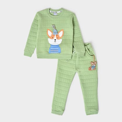 Misty Corgi Quilted Green Sweatshirt & Pajama Set-12-18 M / Green