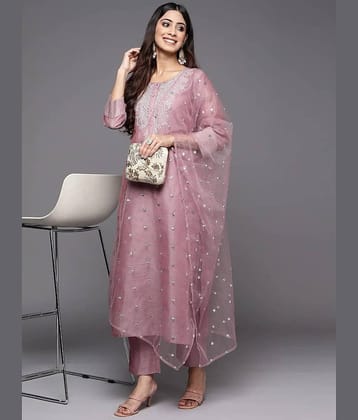 Royal Export Silk Embroidered Kurti With Pants Women's Stitched Salwar Suit - Pink ( Pack of 1 )