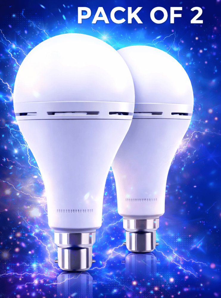 SPARKWORLD 9W Inverter LED Bulb (Pack of 2) 4 Hrs. Backup, 2600 mAh Battery, B22 Base, White | Size: 9 Wt