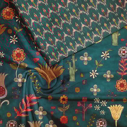 Scattered floral Satin Linen Unstitched Suit Set