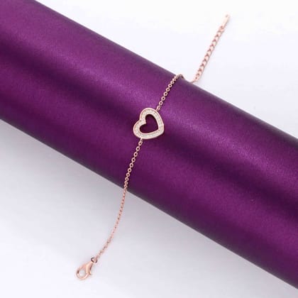 Diamond Laced Silver Heart Bracelet-White Stone / Rose Gold