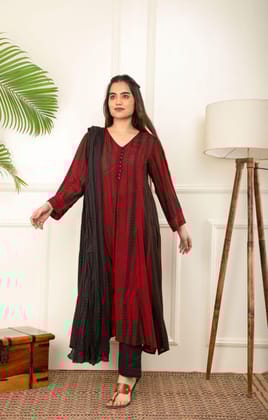 Red and Black Rope Tie Dye Kurta Set-S
