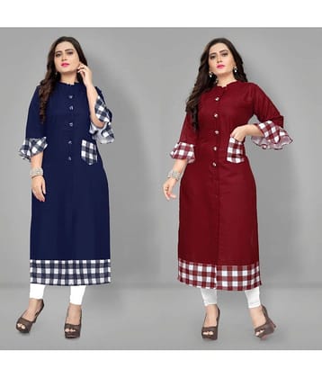 Lerkiza - Multicolor Cotton Women's Straight Kurti ( Pack of 2 )