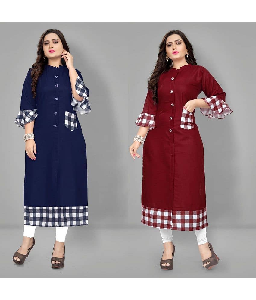 Lerkiza - Multicolor Cotton Women's Straight Kurti ( Pack of 2 )