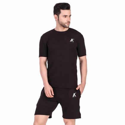 Preen Solid T-shirt and Shorts Set-M / Black