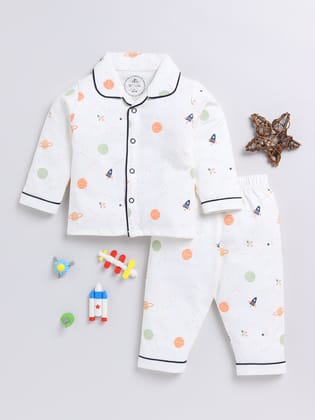 Offwhite Space Print Full Sleeve Night Suit-5-6 y