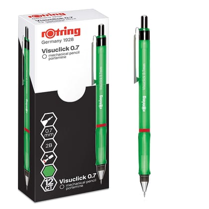 Rotring Visuclick 0.7mm Mechanical Pencil, 2B Lead, Green Barrel - Pack of 12