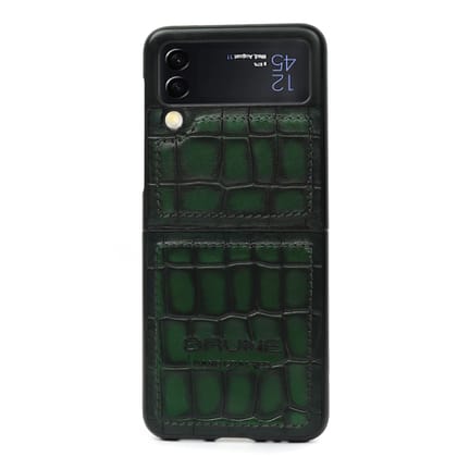 Samsung Galaxy Flip Series Green Deep Croco Textured Leather Mobile Cover by Brune & Bareskin-FLIP 3