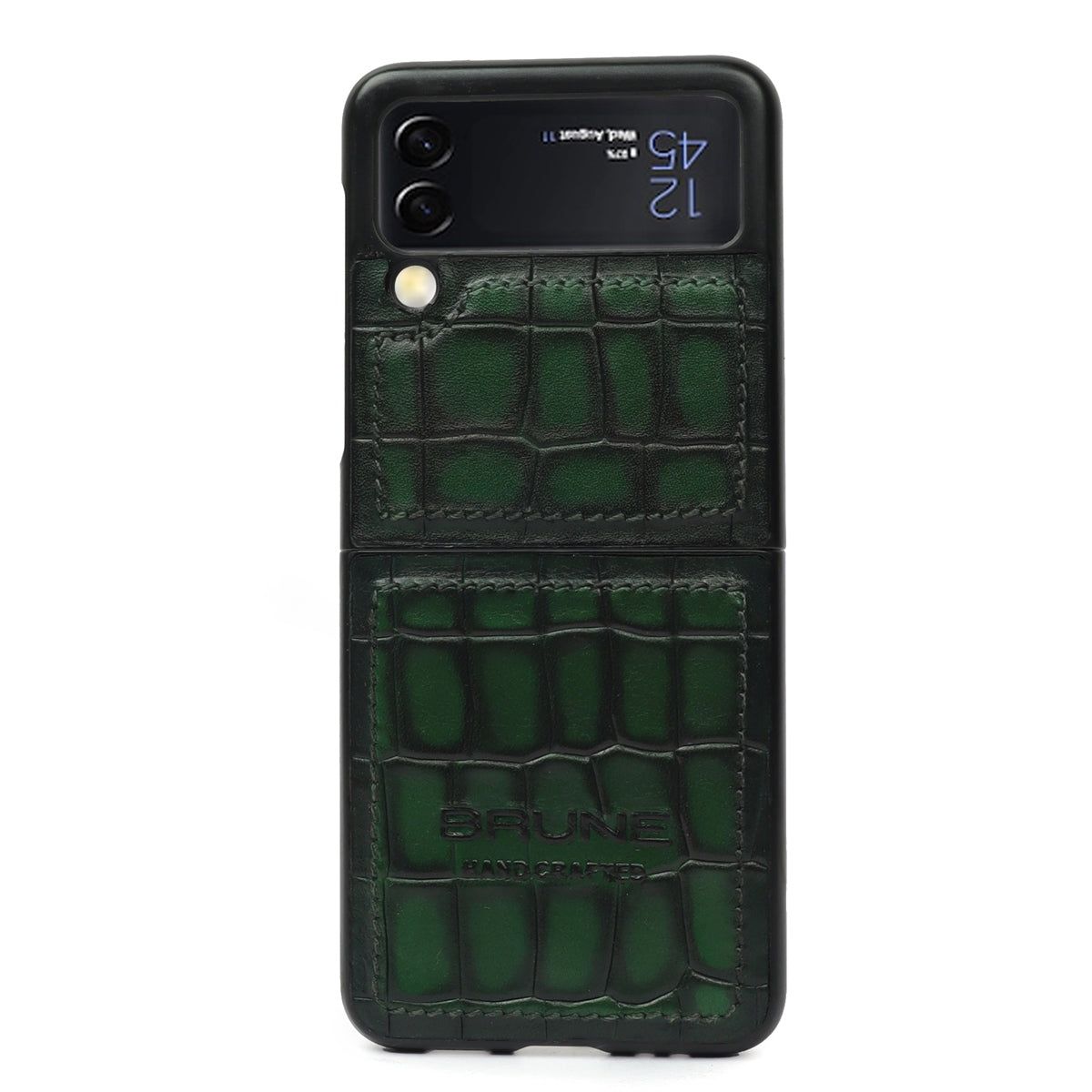 Samsung Galaxy Flip Series Green Deep Croco Textured Leather Mobile Cover by Brune & Bareskin-FLIP 3