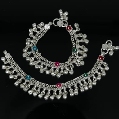 5.5" long Sterling silver handmade fabulous customized new born baby ankle bracelet with amazing hanging noisy bells gifting jewelry ank224