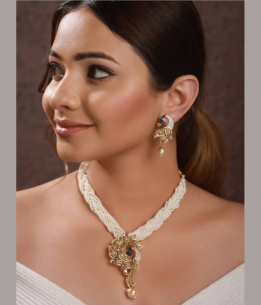 Rhosyn White Alloy Necklace Set ( Pack of 1 )